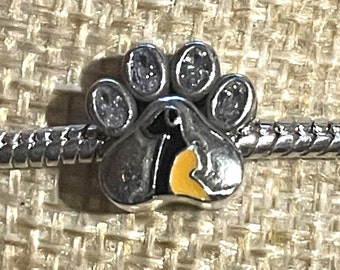 Sterling Silver CZ dog cat Paw Print Charm , Fits Pandora Bracelets , Dog & Cat Paw print , Dog , Cat , Animal Charm , gift for her
