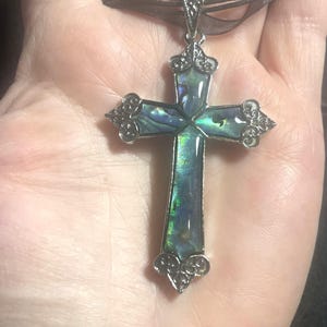 Abalone Shell Cross Necklace , Large Abalone Cross Pendant , Religious Necklace