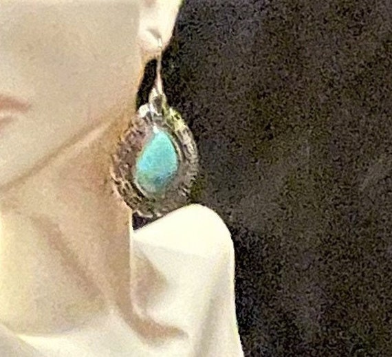 Turquoise Dangle Earrings , Pear Shaped Turquoise… - image 2
