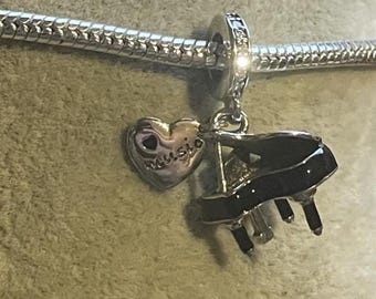 I Love Music Grand Piano Charm , Piano Charm , Music charm , charm For Bracelets , Music Charm , 925 Sterling Silver