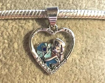 Lilo & Stitch Ohana Family Heart Charm , charm Fits Pandora Bracelets , Lilo and Stitch Heart , Ohana , Cartoon Charm , 925 Sterling Silver