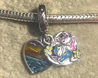 Disney Lilo & Stitch Charm , fit Pandora Bracelet , Lilo and Stitch Dangle Charm , Cartoon Charm , 925 Sterling Silver