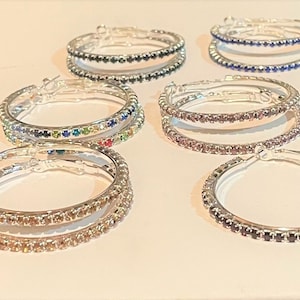 Silver Large Swarovski Crystal Hoop Earrings  , Boho Hoop Earrings , Champagne, Multi , Purple, Blue , Pink , Black ,Jewelry For Women/Girls