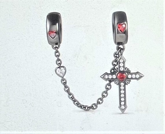 Pandora Style Black Cross Charm Silver 