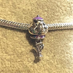 Beauty and Beast Mrs Potts and Chip dangle Charm , 925 Sterling Silver , gift for her