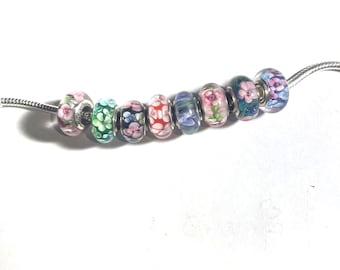 Charme fleur de jardin en verre de Murano, convient aux bracelets Pandora, argent sterling 925, cadeau pour elle, au choix