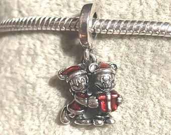 Mickey Minnie Christmas Present Charm  ,Mickey Mouse ,Minnie Mouse ,Charm fits Pandora Bracelet ,925 Sterling Silver ,gift for her , choose
