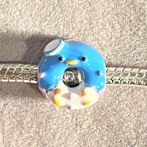Cartoon Donuts European Charm fits Pandora Bracelets , Doughnut Charm , Food Charm , 925 Sterling Silver