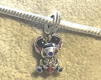 Stitch Popcorn Mickey Ears Charm  , Cartoon Charm , Charm for Bracelets , 925 Sterling Silver , gift for her