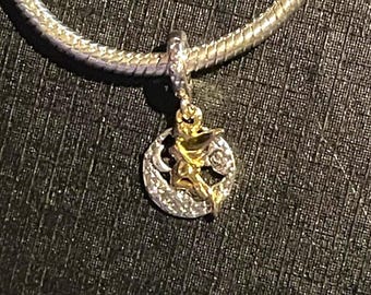 Charm colgante de Campanilla Noche Celestial, Charm de Hada Campanilla, Charm de Campanilla, Pixie, Plata de ley 925, Chapado en oro de 14 quilates