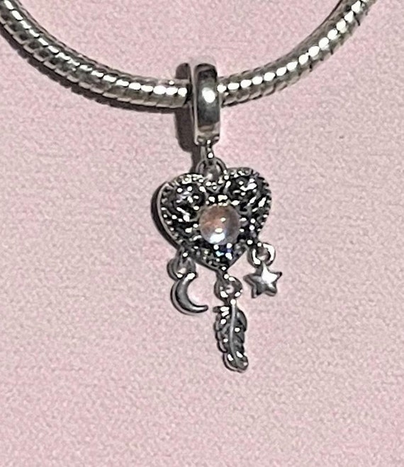 Openwork Heart Moon Stars Feather Dreamcatcher Charm Fits Pandora
