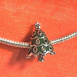 Christmas Tree Charm fits Pandora Bracelets , Christmas Charm , CZ Christmas Tree Charm , Green Christmas Tree , Star , 925 Sterling Silver