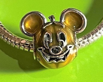 Mickey Mouse Pumpkin Charm fits Pandora Bracelets , Jack O Lantern Charm , Autumn Charm , Fall Charm , 925 Sterling Silver