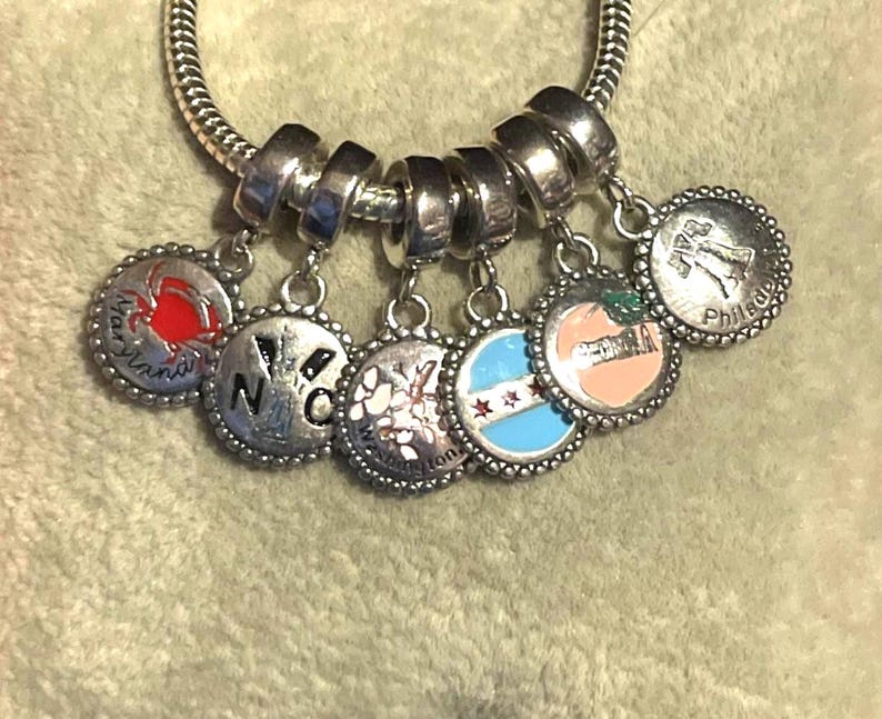 State Dangle Charms ,NYC,Philadelphia,Washington DC,Georgia,Maryland,Chicago,fits Pandora Bracelets , Destination Charm ,925 Sterling Silver bild 1