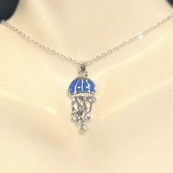 Faux Fire Opal Jellyfish Pendant Necklace , Blue Jellyfish Necklace , Pendant Necklace for Women