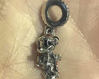 Mickey Mouse Candy Cane Dangle  , Mickey Mouse Christmas Dangle , Charm fits Pandora Bracelet ,  925 Sterling Silver , gift for her