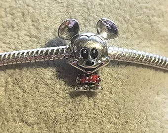 Mickey Mouse Red Trousers Charm , Mickey Mouse charm , charm for Bracelets ,  925 Sterling Silver , Gift for her