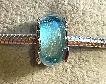 Princess Magic Blue Murano Glass charm , Blue Glass Charm , fits Pandora Bracelets  , 925 Sterling Silver , gift for her