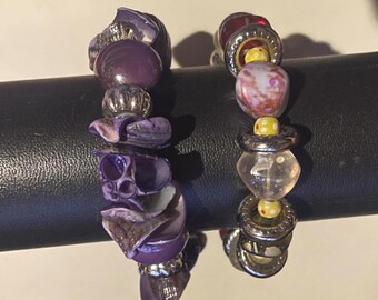 Chunky Purple Seashell chips Beaded bracelet , Multi beaded glass bracelet , Shell bracelet, beach bracelet , stretch , One size , choose