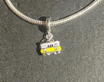 Engravable Lisbon Tram Dangle Charm ,  Travel Charm , Transportation Charm , 925 Sterling Silver , gift for Her