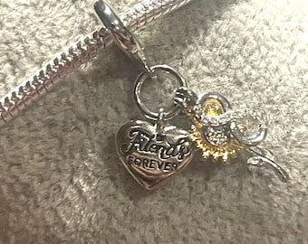 Sunflower Friends Forever Charm Fits Pandora Bracelets , Flower Charm , Sunflower charm , friends charm ,925 Sterling Silver , gift for her