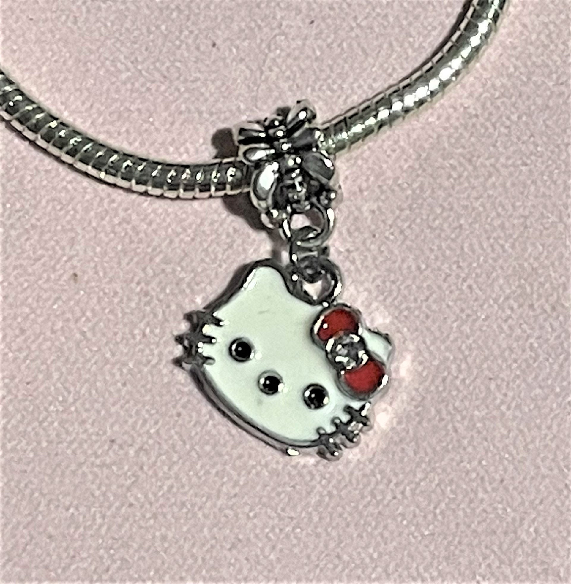 TWO Hello Kitty Cat With Bow European Bracelet Dangle Bead Charms Fit  Pandora 