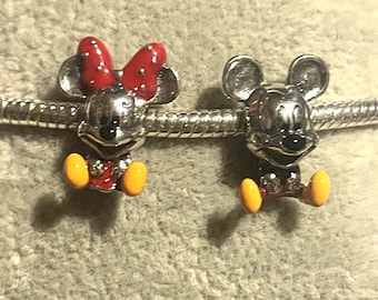 Mickey Mouse Charm , Minnie Mouse Charm , Charm fits Pandora Bracelet ,  925 Sterling Silver , gift for her / choose