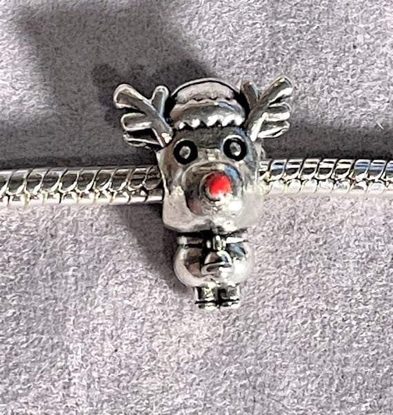 Sterling Silver Rudolph Charm With Red Enamel Nose - Bead Bracelet & Necklace Compatible