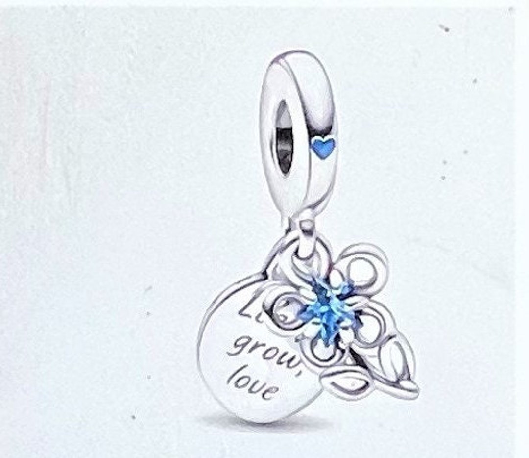 Learn Grow Love Dangle Charm , Fits Pandora Bracelets , Blue CZ
