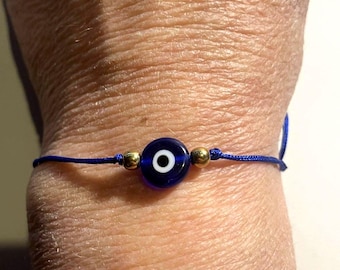 Dainty Evil Eye Bracelet , Evil eye Anklet, Protection , Adjustable Cord , Stackable Bracelets ,One size fits most