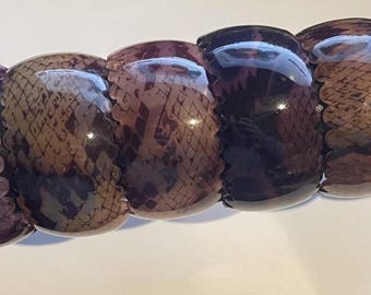 Vintage Snake Print Plastic Bangles , BoHo bracelet , light weight , One Size fits most