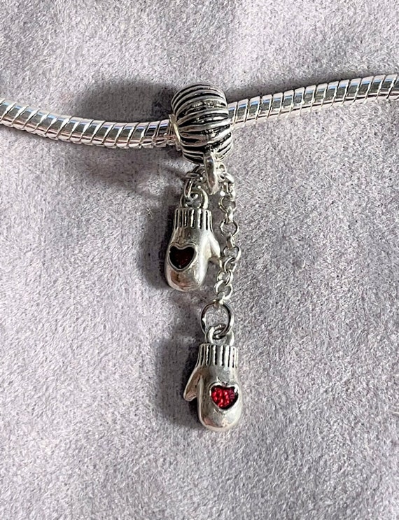 Two Winter Mittens Charm Sterling Silver Two Winter Mittens Charm Sterling Silver