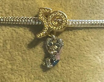 Disney 50th Anniversary Mickey Mouse Charm , Charm for Pandora Bracelet , 925 Sterling Silver , Gold Plated , CZ , gift for her