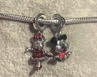 Mickey Minnie Dangle Charm , Mickey Mouse , Minnie Mouse , Charm fits Pandora Bracelet ,  925 Sterling Silver , gift for her / choose
