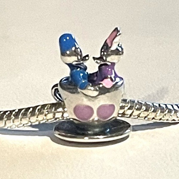 Donald and Daisy Teacup Charm , fits Pandora Bracelets ,100th Anniversary Disney Parks Exclusive Charm, 925 Sterling Silver