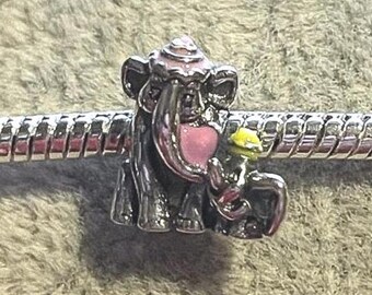 Dumbo & Mom Charm for bracelets , Dumbo The Elephant , Elephant Charm , Fairytale Charm ,                925 Sterling Silver , Gift for Her
