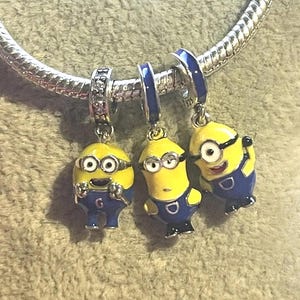 Minion Dangle Charm , Minion Stuart Charm, Minion Kevin charm , Minion Bob charm , 925 Sterling Silver , Gift for Her