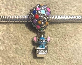 Stitch UP Balloons Dangle Charm  ,Lilo & Stitch , Cartoon Charm , Charm for Bracelets , 925 Sterling Silver , gift for her