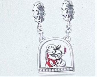 Disney Lilo & Stitch Dangle Charm Fits Pandora Bracelets , Cartoon Charm , 925 Sterling Silver