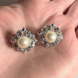 Faux Pearl Post Earrings , Pearl Crystal Rhinestones Clip On Post Earrings , Non Pierced Earrings , PIERCED Jewelry  for Women