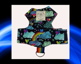 Cat harness - walking cat jacket -Kitten harness- escape proof cat harness- Rainbow sky