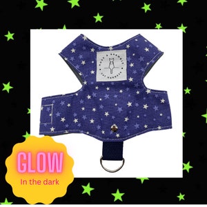 Kitten harness, cat harness, escape proof cat harness, large cat harness, Glow stars on spooky blue