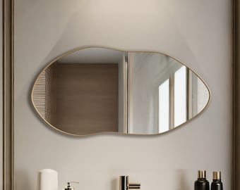 Unregelmäßiger Spiegel, asymmetrischer Spiegel, Wolkenspiegel, gewellter Spiegel, Wandspiegel für Zuhause, Wandspiegel mit Goldrahmen für Wohnzimmer und Badezimmer
