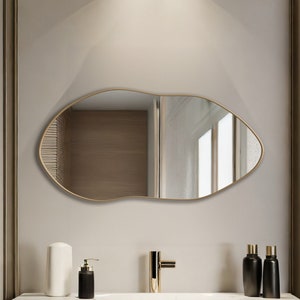 Irregular Mirror, Asymmetrical Mirror, Cloud Mirror, Wavy Mirror, Home Wall Mirror, Gold Framed Wall Mirror for Living Room Bathroom