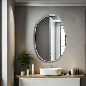 White Framed Irregular Mirror, Modern Asymmetrical Bathroom Mirror, Home Decoration, Wall Mirror, Luxury Wall Mirror, Entryway Mirror,Mirror