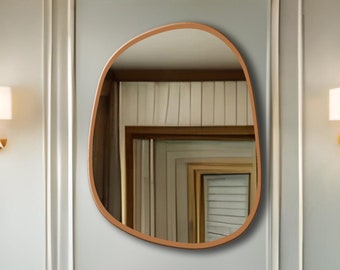 Specchio moderno irregolare, specchio asimmetrico con cornice dorata, arredamento estetico per la casa, specchio da bagno, specchio da parete d'ingresso, decorazione da parete a specchio