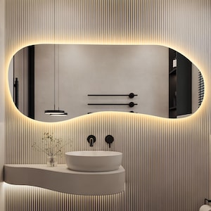 Asymmetric LED Backlit Bathroom Mirror: Modern Frameless Wall Decor