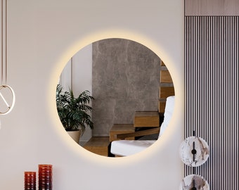 Round LED Mirror for Bathroom, Modern Decorative Mirror, LED Light, Handmade, Makeup Mirror, Round Led Mirror Home Design, Led Vanity Mirror