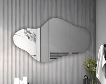 Unregelmäßig geformter Spiegel, moderner asymmetrischer Spiegel, Wandspiegel, ästhetischer Badezimmerspiegel, moderne Wohndekoration, dekorativer Wohnspiegel
