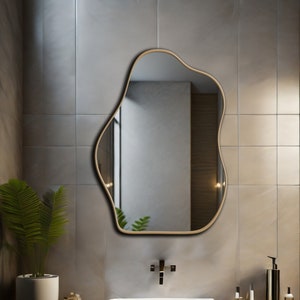 Espejo irregular de forma única, espejo asimétrico grande, espejo ondulado  para decoración de pared, espejo de nube con marco negro para baño, sala de